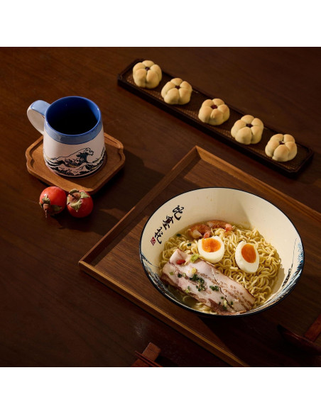 Taza de Cerámica Grande BICETTO Ukiyo-e 15oz Apta Microondas