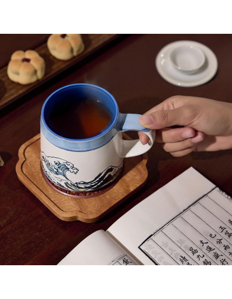 Taza de Cerámica Grande BICETTO Ukiyo-e 15oz Apta Microondas