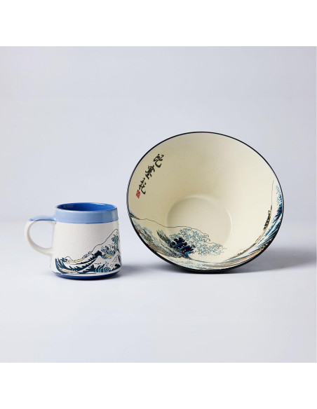 Taza de Cerámica Grande BICETTO Ukiyo-e 15oz Apta Microondas