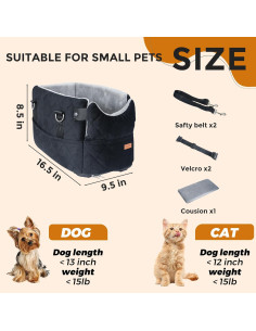 Asiento de coche para perros ZhuPolly negro 42x24x22 cm 2