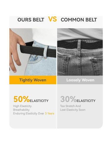 Cinturón elástico CHAOREN para hombres 3.5cm ajustable gris/negro