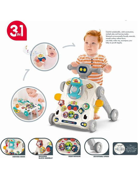 Andador 3 en 1 para Bebés Gris - Mesa de Juegos y Juguete