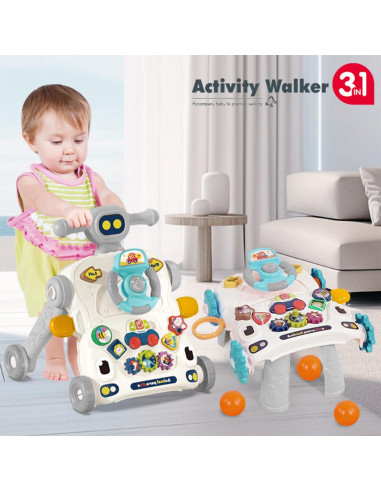 Andador 3 en 1 para Bebés Gris - Mesa de Juegos y Juguete
