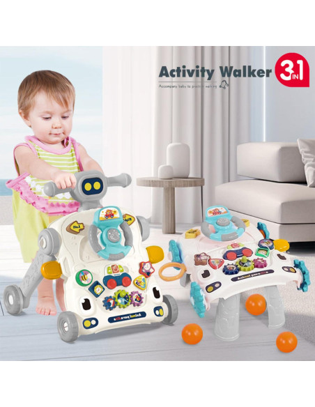 Andador 3 en 1 para Bebés Gris - Mesa de Juegos y Juguete