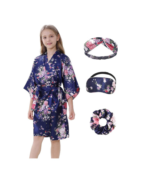 Bata de Kimono para Niña Floral de Satén 100% Poliéster