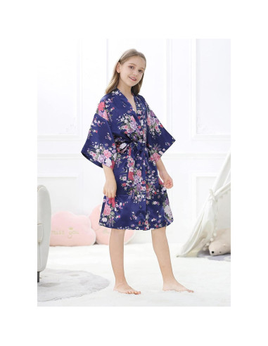 Bata de Kimono para Niña Floral de Satén 100% Poliéster