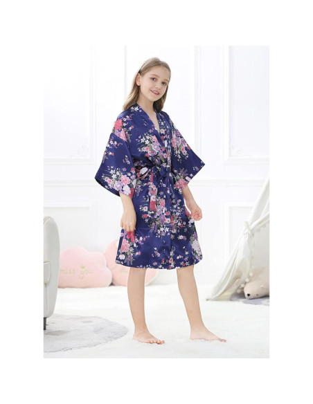 Bata de Kimono para Niña Floral de Satén 100% Poliéster