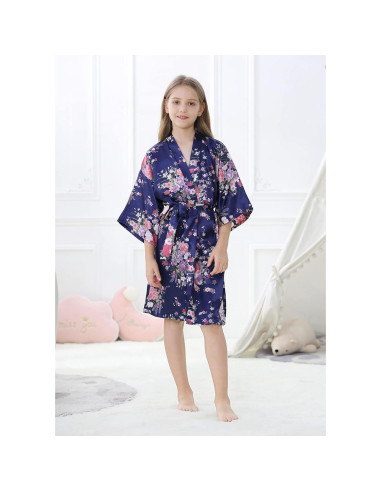 Bata de Kimono para Niña Floral de Satén 100% Poliéster