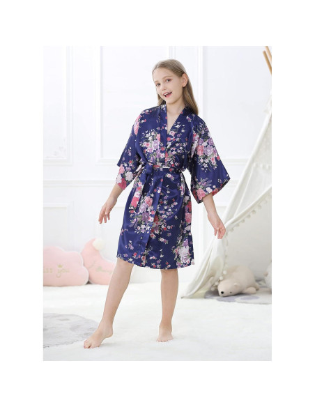 Bata de Kimono para Niña Floral de Satén 100% Poliéster