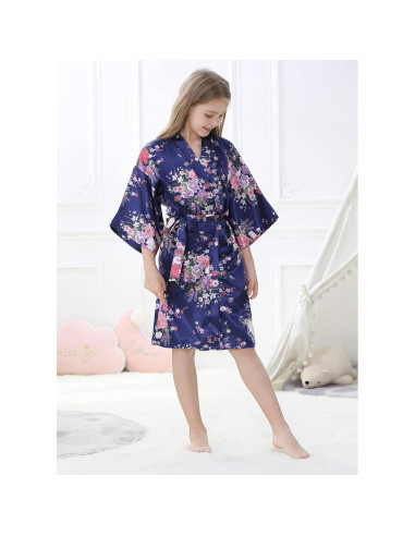 Bata de Kimono para Niña Floral de Satén 100% Poliéster
