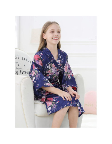 Bata de Kimono para Niña Floral de Satén 100% Poliéster