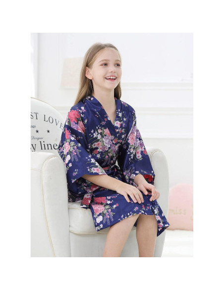 Bata de Kimono para Niña Floral de Satén 100% Poliéster