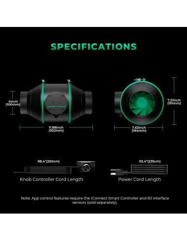 Ventilador de Conducto Inteligente Mars Hydro iFresh 4" con Control Remoto