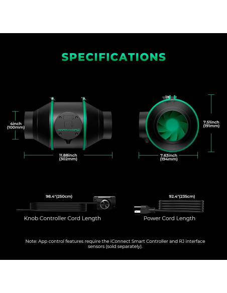 Ventilador de Conducto Inteligente Mars Hydro iFresh 4" con Control Remoto