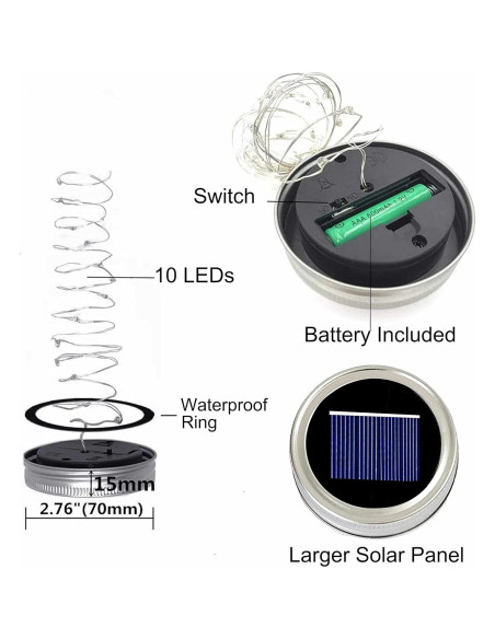 Luces de Tapa Solar Decorman para Tarros Mason - 6 LED Multicolor