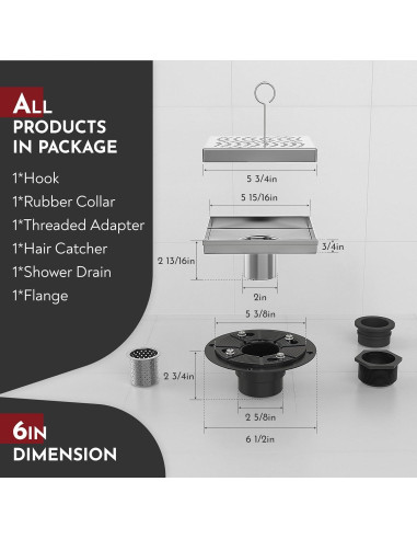 Drenaje de Ducha Cuadrado WEBANG 15.24 cm Acero Inoxidable