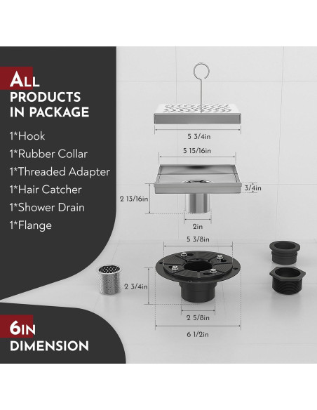 Drenaje de Ducha Cuadrado WEBANG 15.24 cm Acero Inoxidable