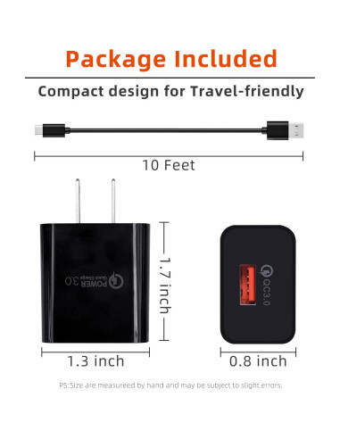 Cargador Rápido 18W 3m USB Tipo-C 3.0 para Oculus y LG