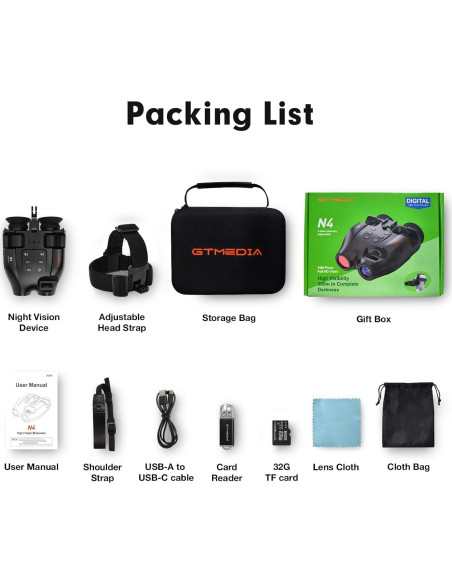Gafas de Visión Nocturna GTMEDIA N4, Binoculares Infrarrojos 300m