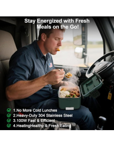 Lonchera Eléctrica Jleiiofe 3.5L 100W Doble Capa Verde Militar 2