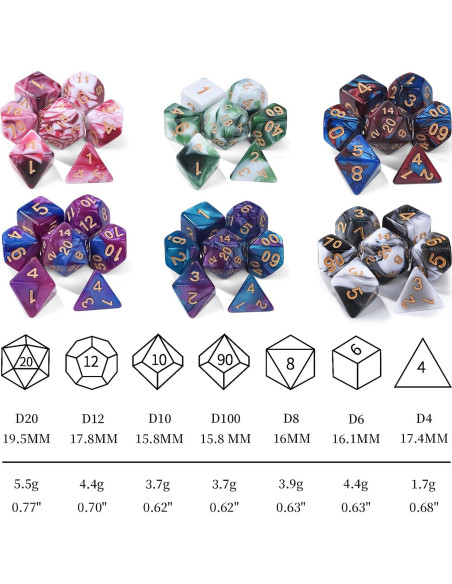 Set de Dados Poliedricos DND 42 Piezas con Bolsas y Bandeja