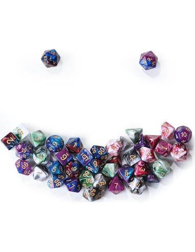 Set de Dados Poliedricos DND 42 Piezas con Bolsas y Bandeja