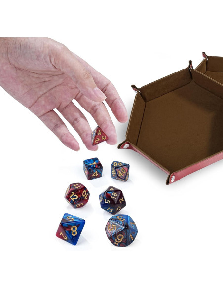 Set de Dados Poliedricos DND 42 Piezas con Bolsas y Bandeja