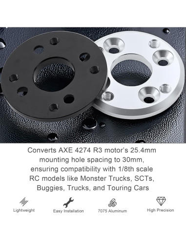 Adaptador de Motor Hobbywing AXE 4274 R3 25.4mm a 30mm Aluminio