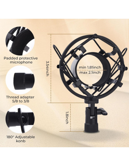 Soporte de micrófono universal metálico con amortiguador - Negro