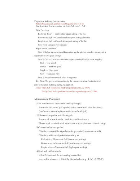 Condensador de Ventilador de Techo CBB61 4.5uF 5uF 6uF 250V