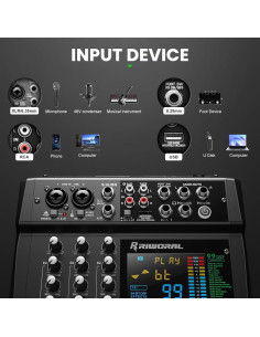 Mesa de Mezcla Digital 6 Canales RMX06 con Bluetooth y USB 2