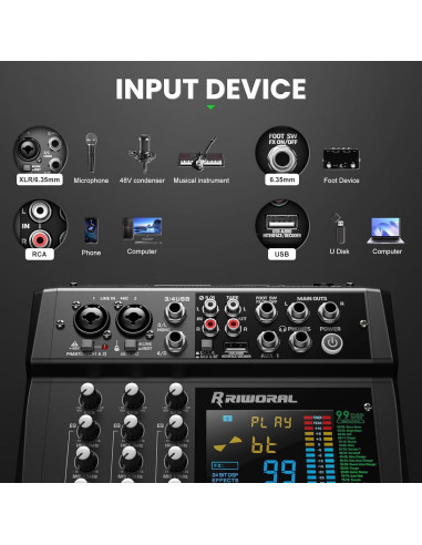 Mesa de Mezcla Digital 6 Canales RMX06 con Bluetooth y USB
