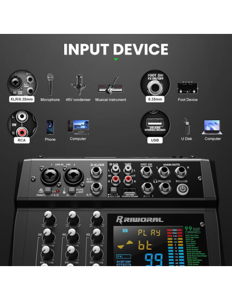 Mesa de Mezcla Digital 6 Canales RMX06 con Bluetooth y USB