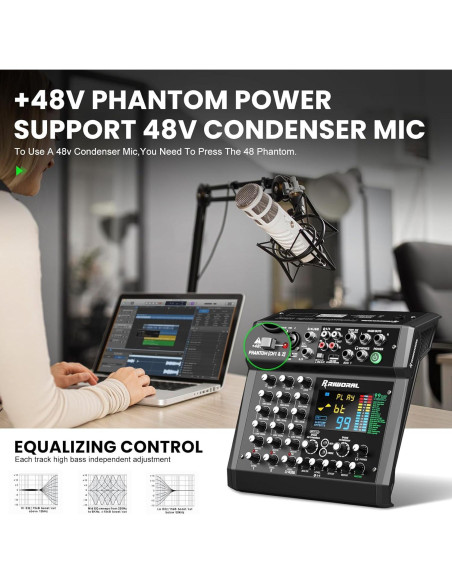 Mesa de Mezcla Digital 6 Canales RMX06 con Bluetooth y USB