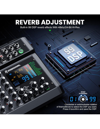 Mesa de Mezcla Digital 6 Canales RMX06 con Bluetooth y USB