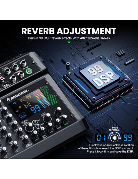 Mesa de Mezcla Digital 6 Canales RMX06 con Bluetooth y USB