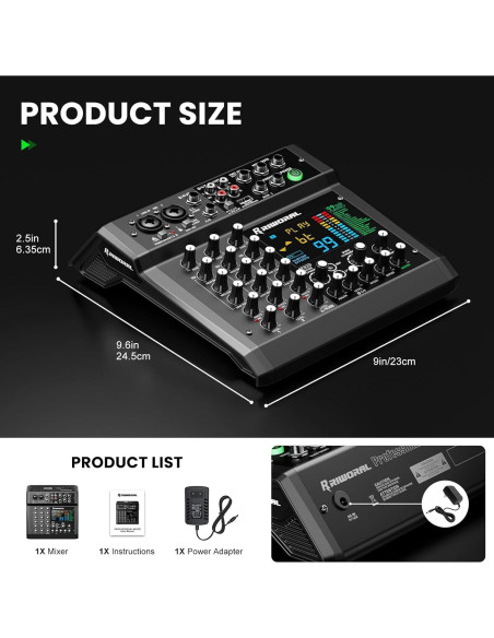 Mesa de Mezcla Digital 6 Canales RMX06 con Bluetooth y USB