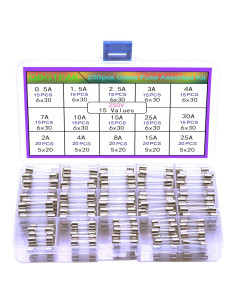 Kit de Fusibles de Vidrio 250 Piezas 5x20mm y 6x30mm Ted Lele