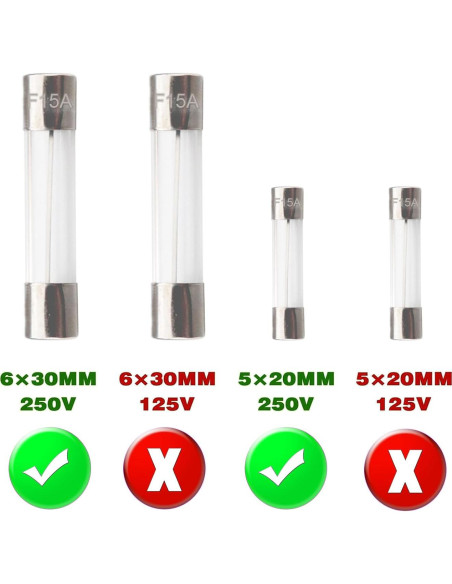 Kit de Fusibles de Vidrio 250 Piezas 5x20mm y 6x30mm Ted Lele
