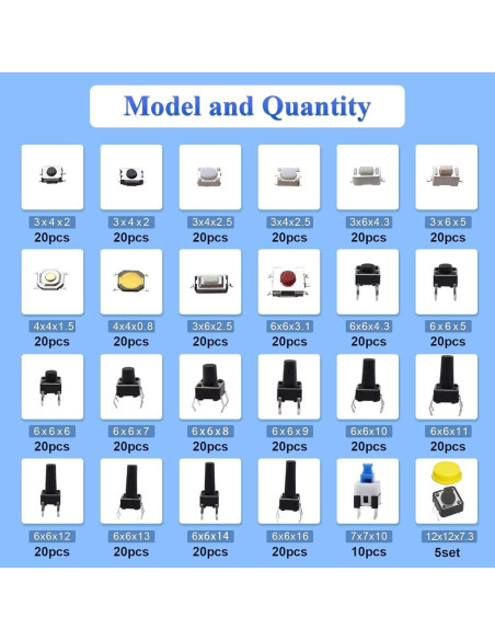 Kit de Interruptores Táctiles Juasky 460pcs 24 Valores DC12V