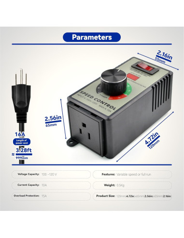 Controlador de Velocidad de Motor AC Mateell 15A Ajustable