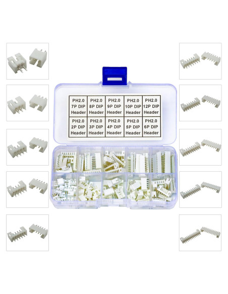 Kit de Conectores DIP JST PH2.0 96Pcs 2-12 Pin Vertical