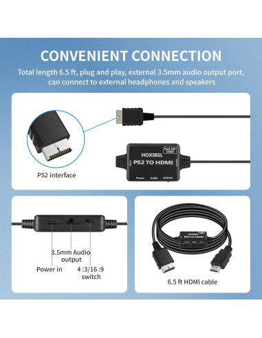 Adaptador HDMI para PS1/PS2/PS3 HOXIBSL 1.98m con Audio 3.5mm
