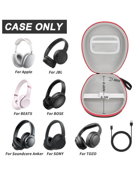 Estuche Universal para Auriculares COMECASE Negro con Cremallera Roja