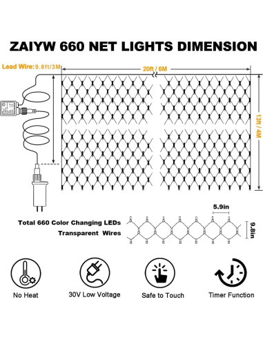 Luces de Red LED ZAIYW 6.1m x 4m Cambio de Color Dual