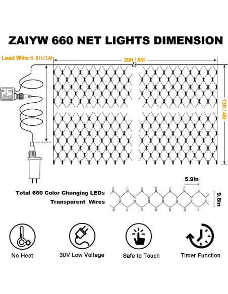 Luces de Red LED ZAIYW 6.1m x 4m Cambio de Color Dual