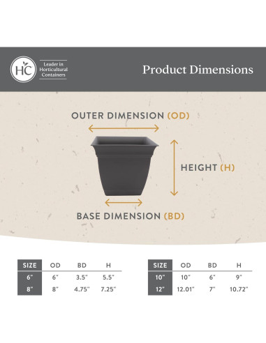 Maceta Cuadrada 20.32 cm Azul Pizarra The HC Companies