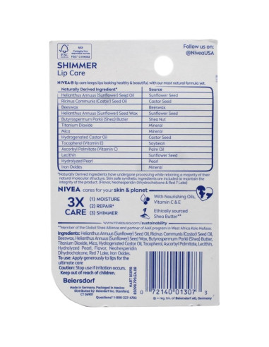 Bálsamo Labial Brillante Nivea 4.8g Hidratante x2