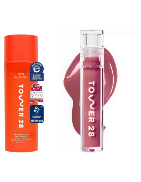 Brillo de Labios Lechoso Tower 28 + Limpiador SOS 150 ML