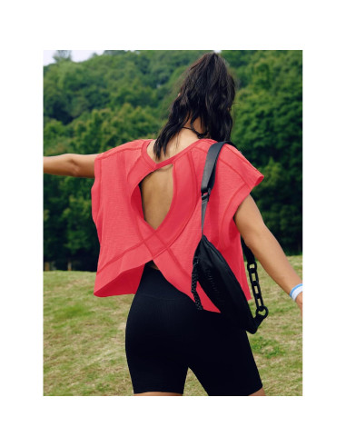 Camiseta Deportiva SENSERISE para Mujeres Espalda Abierta Rojo